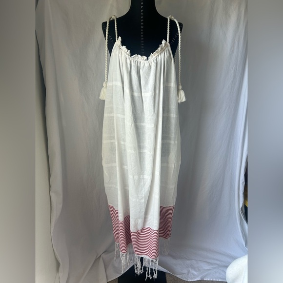 Ulla Johnson Adira Fringe-Hem Shoulder-Tie Coverup Dress Size XL Cotton handmade - Picture 2 of 13
